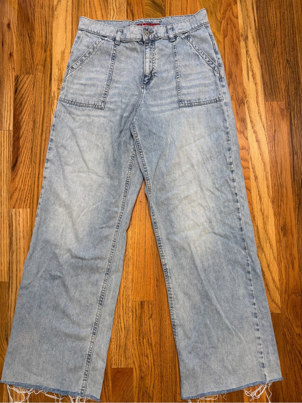 Lucky Brand Utility Wide Leg Crop Jeans Raw Hem Light Wash Size 29R